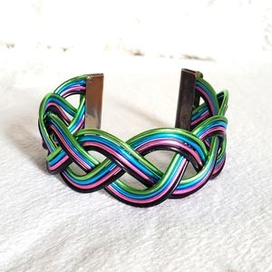 Vintage Braided Metal Colorful Cuff Bracelet Boho Festival 90s Retro